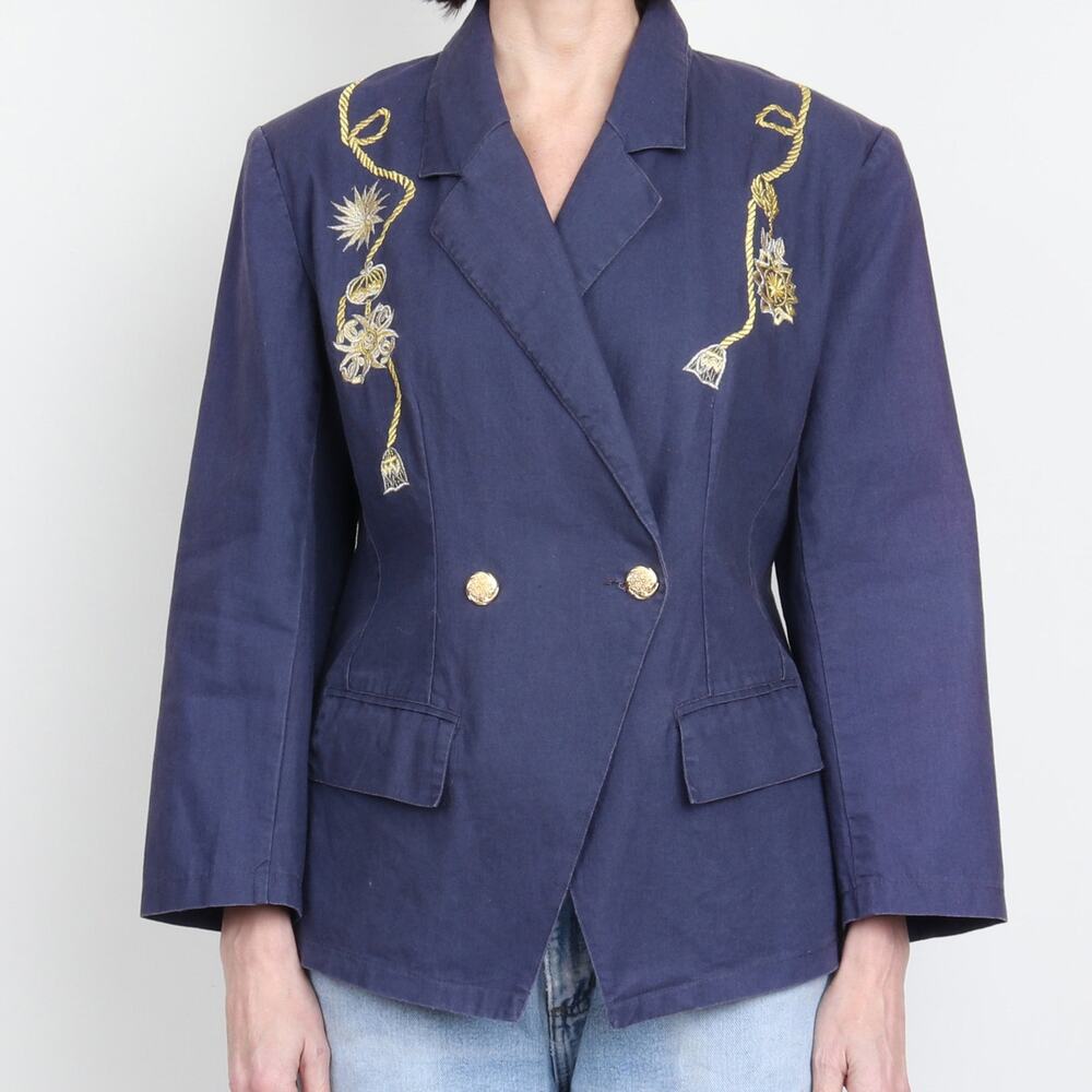 Vintage Ramie/Cotton Navy Nautical Blazer
